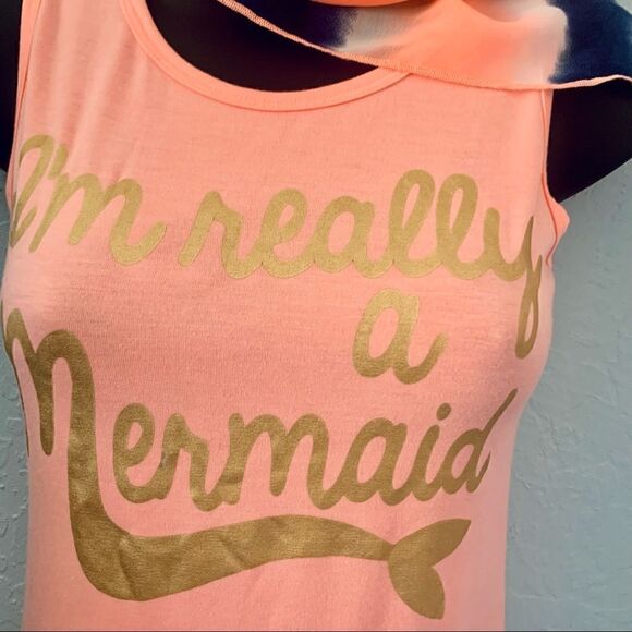 Lily  Bleu Orange Mermaid Graphic Tank Top & Tie Dye Scarf Size Large 14 - Picture 4 of 10